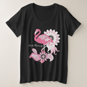 Whimsical Modern Black Pink Flamingo Plus Size T-Shirt