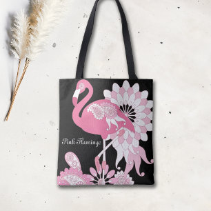 Whimsical Modern Black Pink Flamingo Tote Bag