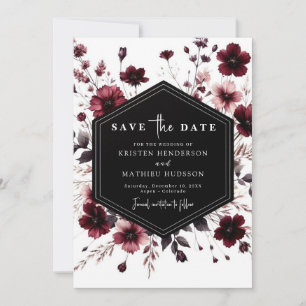 Whimsical Modern Burgundy Wedding  Save The Date