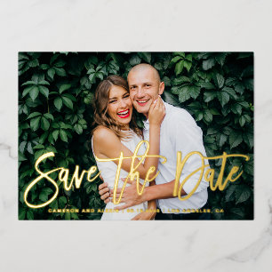Whimsical Modern Calligraphy Photo Save the Date Foil Invitation