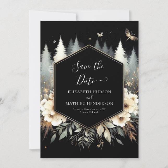 Whimsical Modern Enchanted Forest Wedding Save The Date (Front)