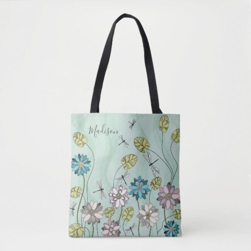 Whimsical Modern Floral Nature Girly Name Tote Bag