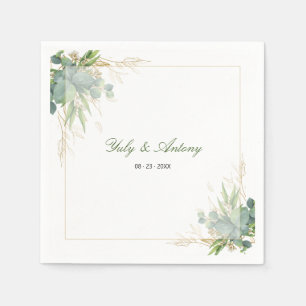 Whimsical Modern Green Eucalyptus Wedding Paper Napkins