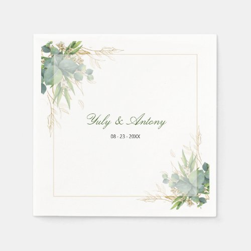 Whimsical Modern Green Eucalyptus Wedding Paper Napkins
