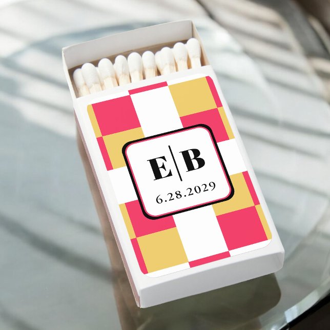 Whimsical Modern Monogram on Checkerboard Pattern Matchboxes (Creator Uploaded)