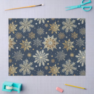 Whimsical Modern Navy Gold Snowflakes Decoupage Tissue Paper
