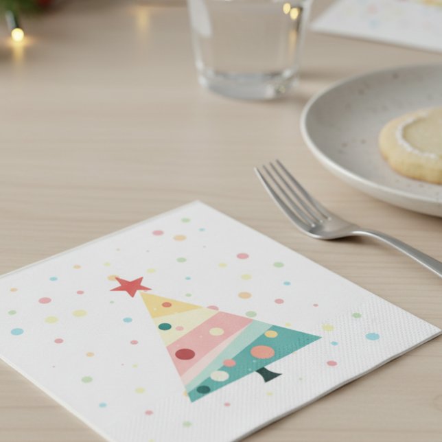 Whimsical Modern Pastel Polka Dot Christmas Napkins (Pastel color polka dot Christmas tree napkin)