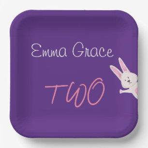 Whimsical Modern Pink Bunny 2nd Birthday Paper Plates