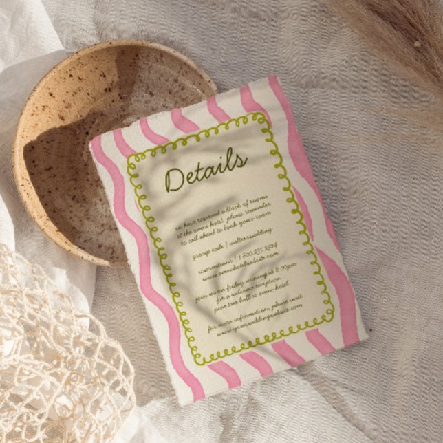 Whimsical Modern Pink & Green Wedding Detail Card (Creator Uploaded)