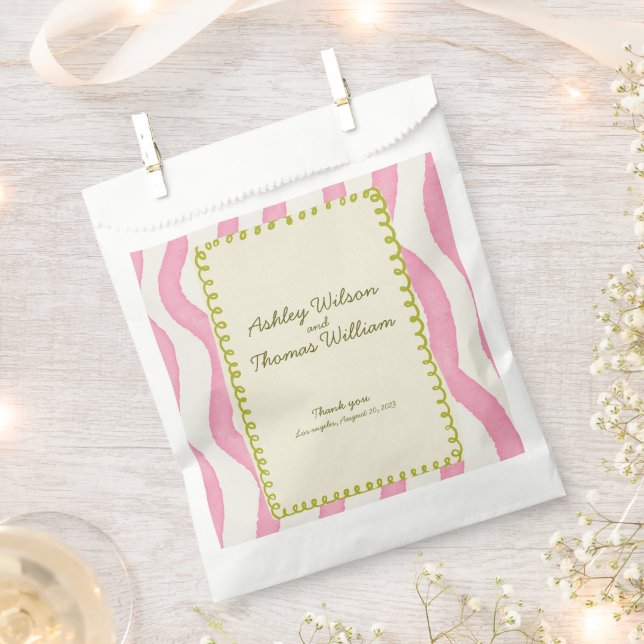 Whimsical Modern Pink & Green Wedding Favor Bag (Clipped)