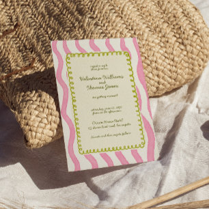 Whimsical Modern Pink & Green Wedding Invitation