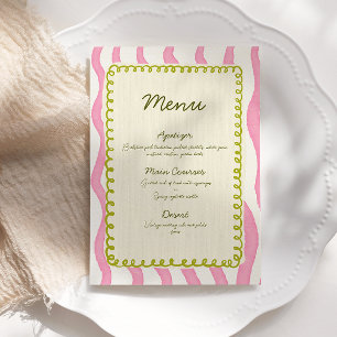 Whimsical Modern Pink & Green Wedding Menu Invitation