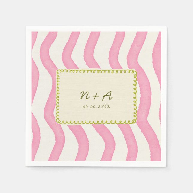 Whimsical Modern Pink & Green Wedding Napkins (Front)