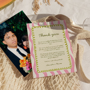 Whimsical Modern Pink & Green Wedding Thank you Invitation