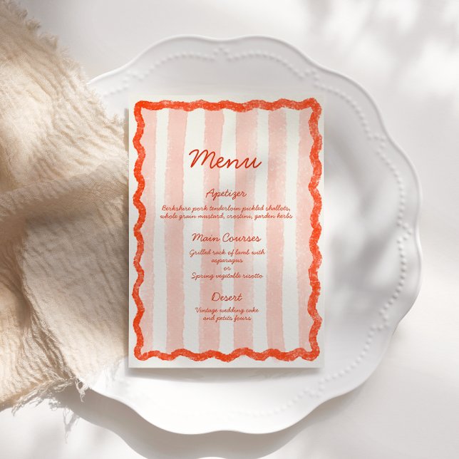 Whimsical Modern Pink & Red Wedding Menu Invitation (Creator Uploaded)