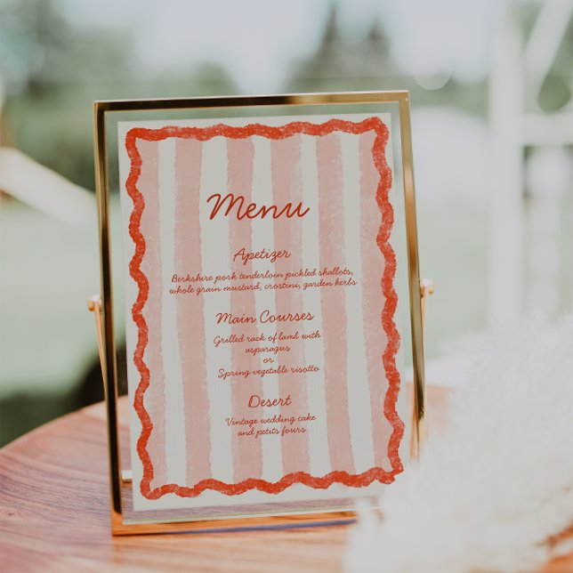 Whimsical Modern Pink & Red Wedding Menu Invitation (Creator Uploaded)