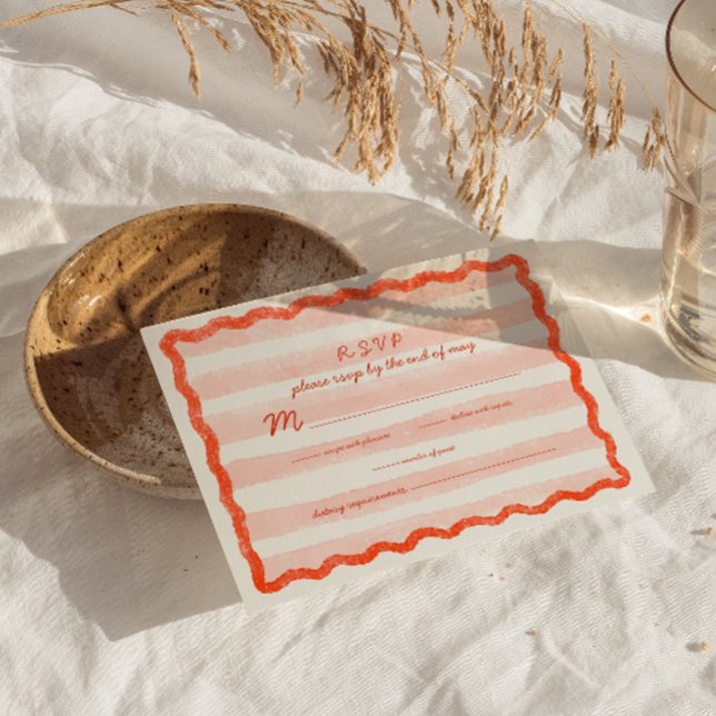 Whimsical Modern Pink & Red Wedding RSVP Card. (Creator Uploaded)
