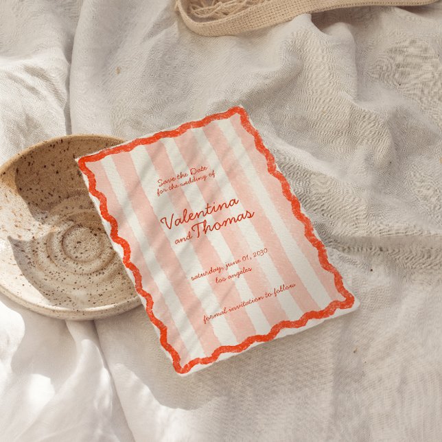 Whimsical Modern Pink & Red Wedding Save the date Invitation (Creator Uploaded)