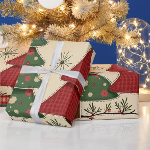 Whimsical Modern Red & Green Christmas Floral Wrapping Paper