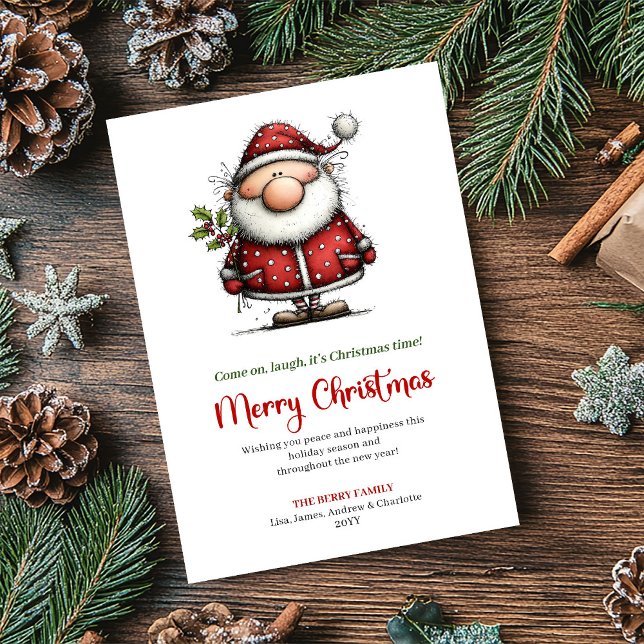 Whimsical Modern Santa Red Green Holiday Greeting (Whimsical Modern Santa Red Green Holiday Greeting)