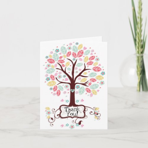 Whimsical Modern Swirl Heart Flower Tree Thank You