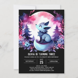 Whimsical Modern Wolf Birthday  Invitation