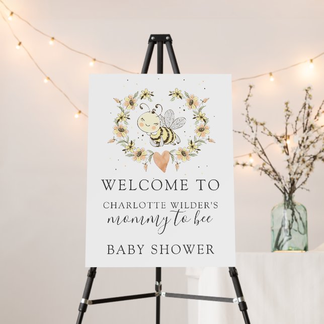 Whimsical Mommy To Bee Baby Shower Welcome Foam Board (In Situ (Stand))