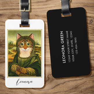 Whimsical Mona Lisa Cat Custom Luggage Tag