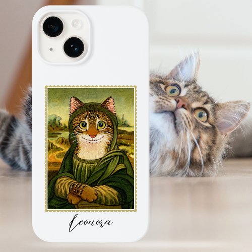 Whimsical Mona Lisa Cat Custom Name Case_Mate iPhone 14 Case
