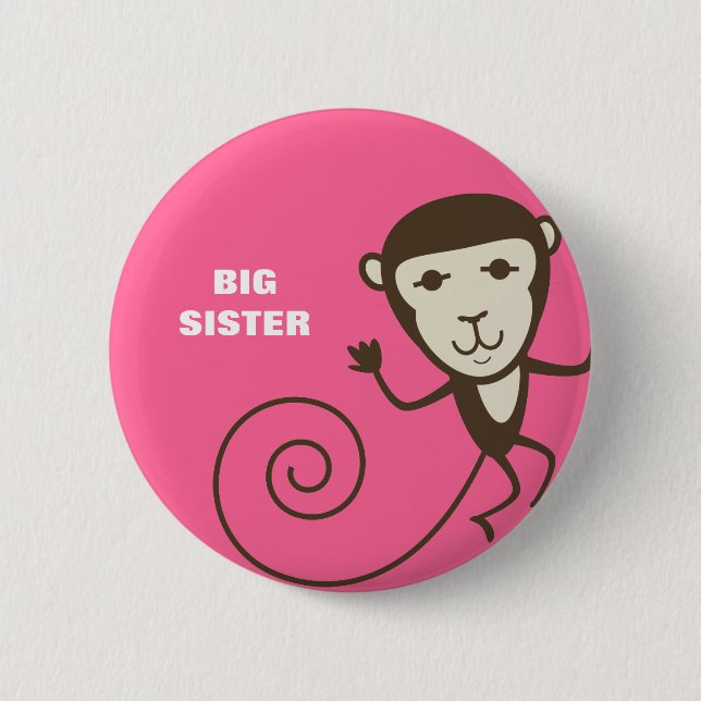 Whimsical Monkey Big Sister Pinback Button (Front)