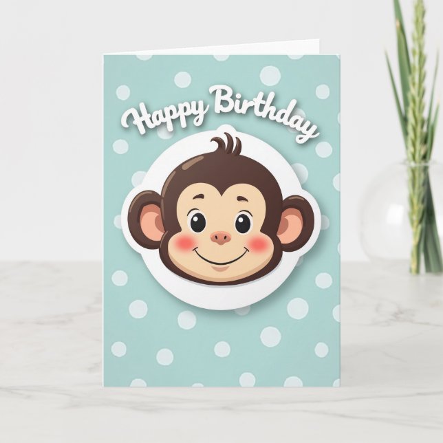Whimsical Monkey Birthday Card (Front)