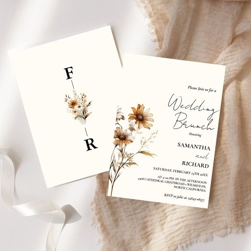 Whimsical Monogram BLack Wildflower Wedding  Invitation