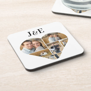 Whimsical Monogram Lovely Heart Photo Collage Beverage Coaster