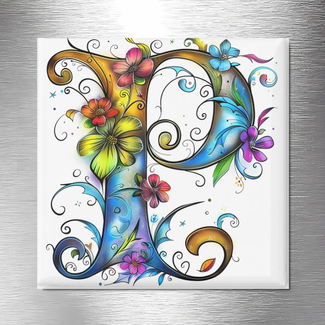 Whimsical Monogram P Magnet (Creator Uploaded)