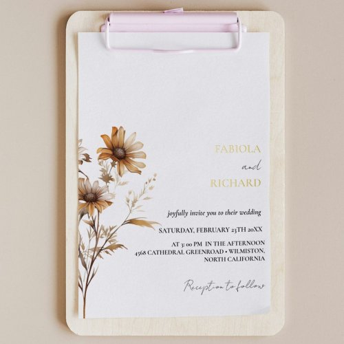 Whimsical Monogram Photo Wildflower Wedding  Foil Invitation