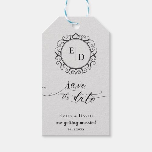 Whimsical Monogram Script Wedding Save the Date Gift Tags