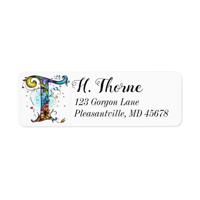 Whimsical Monogram T Label (Front)