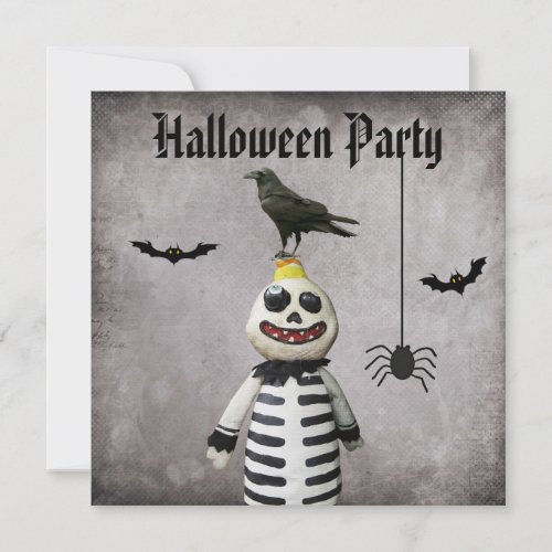 Whimsical Monster  Crow Damask Halloween Party Invitation