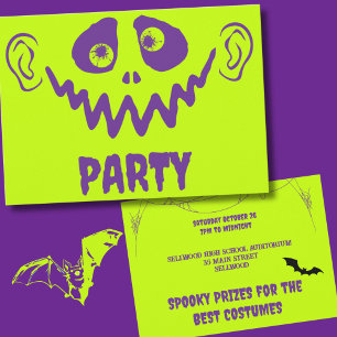 Whimsical Monster Face Faux Neon Halloween Party Invitation