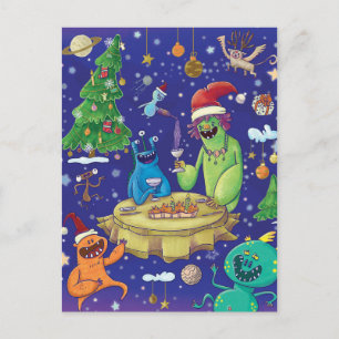Whimsical Monsters Illustration/  Holiday Postcard