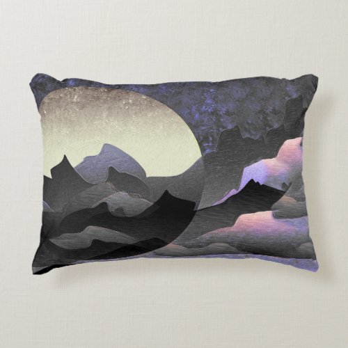 Whimsical Moon and Mountains Abstract Art Accent Pillow