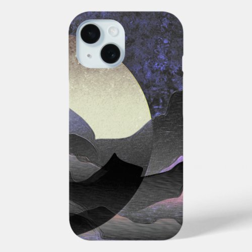 Whimsical Moon and Mountains Abstract Art  iPhone 15 Case