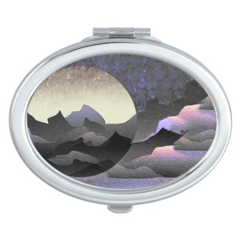 Whimsical Moon and Mountains Abstract Art Compact Mirror