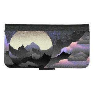 Whimsical Moon and Mountains Abstract Art iPhone 8/7 Wallet Case