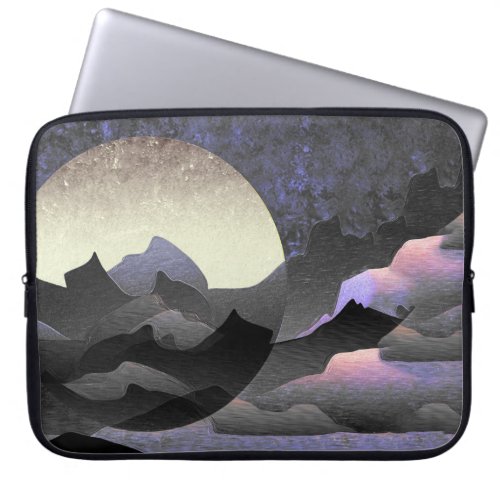 Whimsical Moon and Mountains Abstract Art Laptop Sleeve