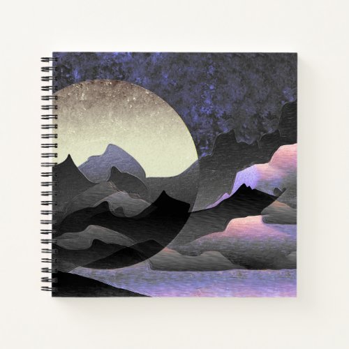 Whimsical Moon and Mountains Abstract Art Notebook