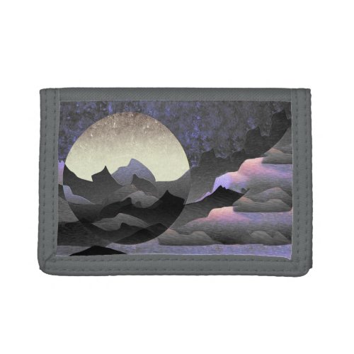Whimsical Moon and Mountains Abstract Art Trifold Wallet