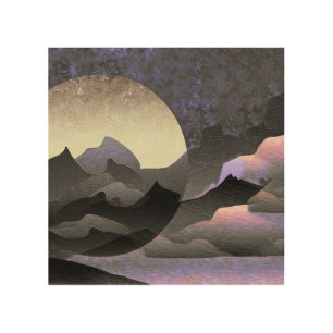 Whimsical Moon and Mountains Art