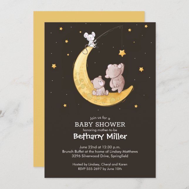 Whimsical Moon and Stars Baby Shower Invitations (Front/Back)