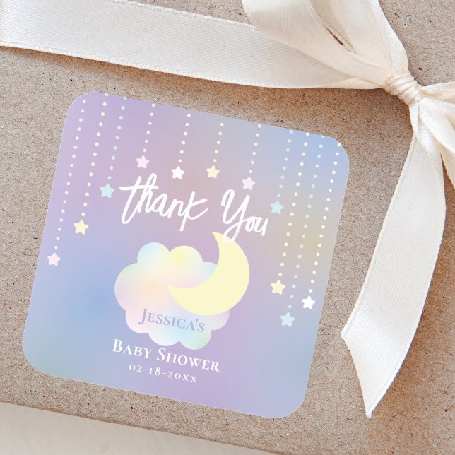 Whimsical Moon and Stars Baby Shower Thank You Square Sticker (Creator Uploaded)